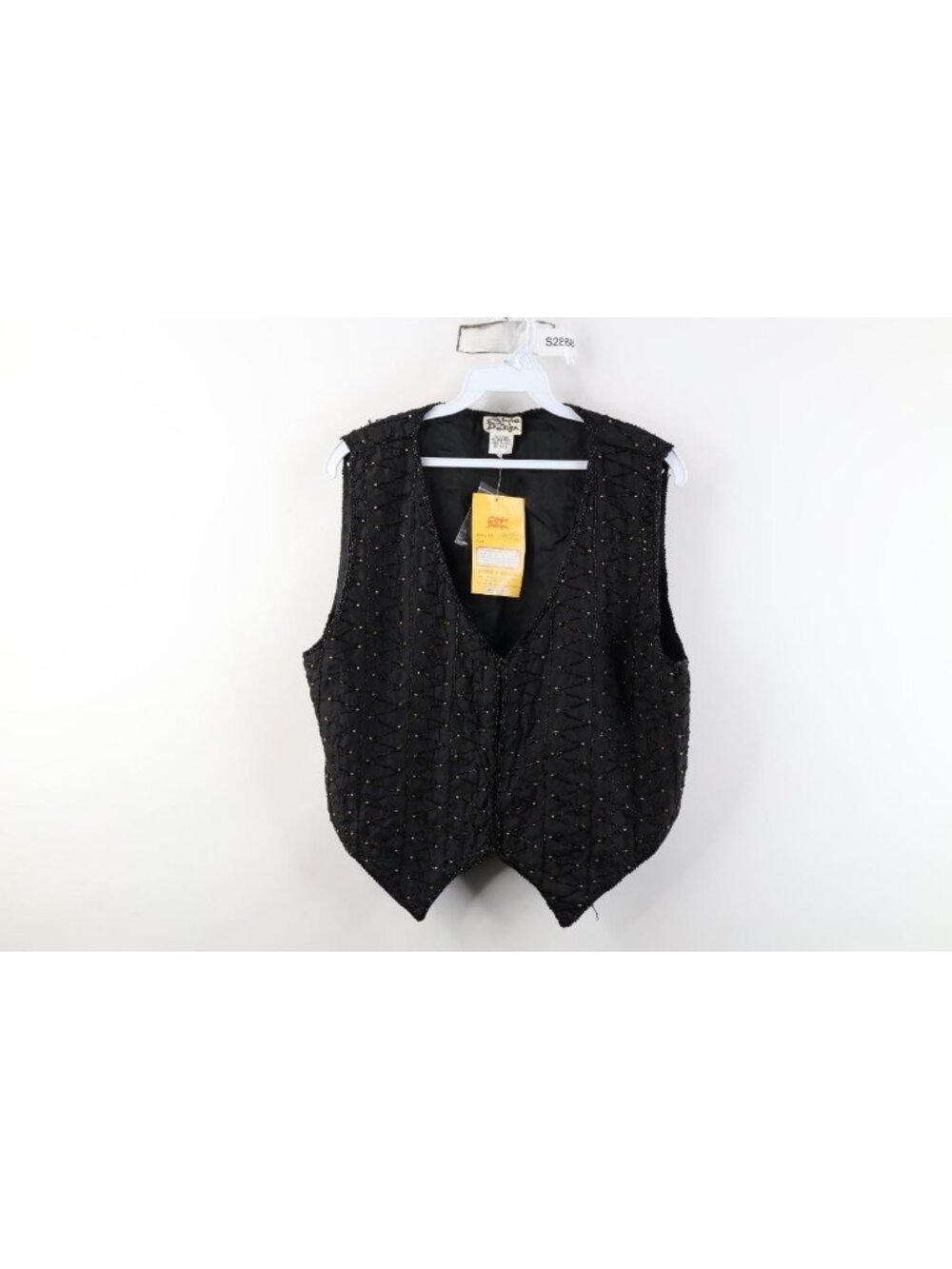 Deadstock Vtg 90s Streetwear Womens Large Beaded Silk Evening Vest Jacket Clasp